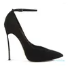 Dress Shoes Sexy Ladies Faux Suede Leather Metallic Stiletto Heels Pumps Party Ankle Strap High Pointed Toe Women