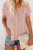 Pink Crochet Eyele Kort ärmar Topp 2023 Hot New Q28R#