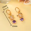 Hoop Earrings Luxury Female Butterfly Purple Crystal Drop Simple Yellow Gold Color Wedding For Women