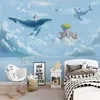 Papier peint décoratif peint à la main aquarelle créative ciel baleine enfants chambre murale fond mur