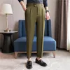 Ternos masculinos de estilo britânico de verão High Casual Pant homens com cintura elástica de design de cintura calças Festa de casamento social formal