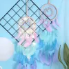 NY DUBBLE CIRCLE VIT FEATERA DREAM CATCHER MED LED Fairy Light Wall Hanging Decoration For Bedroom Tält Tak Bröllopsdekor