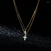 Chains KAMIRA Real 925 Sterling Silver Double Drop Cross Zircon Necklace For Women Luxury Temperament Multi-layer Wedding High Jewelry