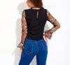 Bluzki damskie Koszule Czarna Bluzka z długim rękawem Kobieta seksowna przezroczyste kobiety haft haftowy damski damski wierzchu moda koronkowa koszula