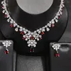Necklace Earrings Set Red Flower Full Zircon And Dangle Cubic Zirconia Wedding Bridal Jewelry Dress Accessories