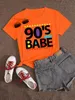 여자 플러스 사이즈 Tshirt LW 90 S Babe Print Tshirt 옷 여성 여름 T 의류 패션 캐주얼 Tshirts 짧은 소매 여성 여성 티 230517