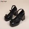 Dress Shoes Heart Buckle Platform Stiletto Heels Mary Janes Women Chunky Square Toe Goth Pumps Heel On 2023