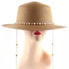 Berretti Protezione solare Cappello da sole Donna versione coreana dell'ombrellone Piccola catena di perle di paglia da spiaggia all'aperto con parte superiore piatta