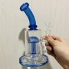 10 tum tungt glas vattenrör blå percolator bong rökande vattenpipa bubbler olje riggar + skål