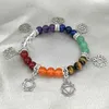 JLN Sete chakra símbolo charme pulseira de ioga ioga cura pedra ametista quartzo estire pulseiras presentes para homem e mulher