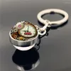 Keychains wg 1pc steampunk relógio PO Keychain Time de chaveiro Gem Cabochon Glass Ball Pinging Metal Jewelry for Women