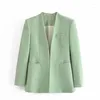 Trajes de mujer moda mujer hebilla oculta hierba verde traje abrigo mujer manga larga prendas de vestir exteriores Oficina señora Slim Tops 2023