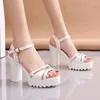 Sandaler Fashion Shoes Women Square Heel Open Toe High Heels Sandal Platform White Sandalias Para Mujeres