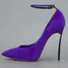 Dress Shoes Sexy Ladies Faux Suede Leather Metallic Stiletto Heels Pumps Party Ankle Strap High Pointed Toe Women