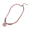 Choker Goth Cotton Rope Heart Serce Wisiant Stalowe koraliki Naszyjka dla kobiet Elegancka różowa miłość tkana biżuteria regulowana