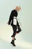 Damskie garnitury Blazers Film sens retro nostalgia czarno -biały kontrast kolorowy z paskiem talii długi garnitur Lapel Slim Pasband Spersonalizowany mody mody swobodny kurtka