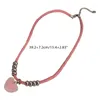 Choker Goth Cotton Rope Heart Serce Wisiant Stalowe koraliki Naszyjka dla kobiet Elegancka różowa miłość tkana biżuteria regulowana
