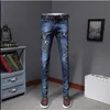 Dżinsy męskie spersonalizowane super ostrzelne spodnie dżinsowe dżinsowe spodnie europejski i amerykański styl haft haftowy