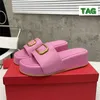 Hausschuhe VLogo Signature Kalbsleder-Plateau-Sandalen, braun, weiß, schwarz, rosa, Designer-Slipper, flache Strand-Slides, Damenschuhe, Luxus-Sommersandale, EUR 35–40