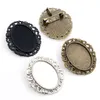 5pcs 18x25mm Inner Size Antique Silver Plated Bronze Black Brooch Pin Classic Style Cameo Cabochon Base Setting