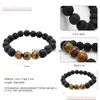 Perline Trendy 10Mm Bracciali in pietra lavica nera Chakra Healing Nce Yoga Bracciale perline per donna Stretch Tiger Eye Charms Jewe Dhgarden Dhzb4