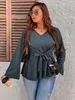 Kvinnors plus size tshirt kvinnor 4xl bow bluses peplum tops casual blacktshirt för damer långärmad v hals höst bomull tee skjortor mode 230517