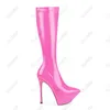 Omm Women Spring Platform Biets Buto Boots Stiletto Obcasy Wskazane palce Fuchsia Czarnoczerwone buty Cosplay Plus US 5-13