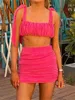 Abito a due pezzi wsevypo Chic Gonne a pieghe pieghettate a due pezzi Abiti per le donne Moda estiva Tie Up Straps Crop Canotte + Gonna corta avvolgente Outfit P230517