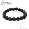 Perline Trendy 10Mm Bracciali in pietra lavica nera Chakra Healing Nce Yoga Bracciale perline per donna Stretch Tiger Eye Charms Jewe Dhgarden Dhzb4