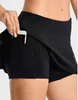 Yoga Outfits Women Lulus Lu Tennis Skirt Running Sports Golf Mid-waist Pleated Back Waist Pocket Zipper Gym Cloth lhsH5