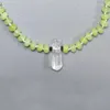 Ras du cou Femme Rondelle Pierre Naturelle Sautoir Vert Clair Jade Corde Attachée Forme Géométrique Cristal Pendentif Bijoux Plage Accessoire