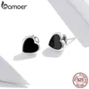 Stud Bamoer äkta 925 Sterling Silver Black Agate Heart Studörhängen för kvinnor och män Punk smycken 2020 Brincos SCE915 Z0517