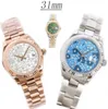 ST9 Ladies Watch Oyster Automatisk mekanisk klocka 31mm Flower Mönster Rostfritt stål Strap Diamond Watch Waterproof Design Montre de Luxe Watch Gift Dhgate