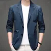 Ternos masculinos de verão blazer masculino casaco protetor solar roupas coreano moda single-breasted terno jaqueta mangas compridas bolso casual