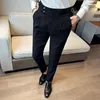 Men's Suits 2023 British Style High Waist Casual Suit Pants Waffle Business Quality Slim Fit Formal Men's Clothing