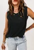 Zwart gebroken gat detail mouwloze bemanning nek zwarte tank top 31e#