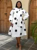 Robes Décontractées AOMEI Polka Dot Imprimer Blanc Robe Lâche Femmes Grand Arc Lanterne Manches Élégante Mode Fête D'anniversaire Soirée Robes Mignonnes Robes