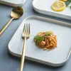 Plates European-style Gold Ceramic Square Plate Dinner Household Steak Tableware Container Flat Tray Pasta Dish Dishes