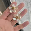 Hoop Huggie Camellia design handmade natural Baroque pearl earrings for female niche retro temperament 925 sterling silver needles EP 230517