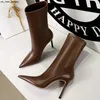 Сандалии Bigtree Shoes Leather Boots Women Angle Boots Осенние зимние ботинки Женские высокие каблуки короткие ботиль