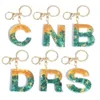 New 26 Initials Keychain Crystal Drop Glue Malachite Letter Keyring Women Girls Creative Bag Pendant DIY Accessories Birthday Gifts