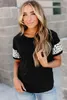 Black Cheetah Sleeve Patchwork T-shirt 2023 NOWY NOWY 21EI#