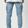 Jeans pour hommes hommes solide multi poches Cargo Denim taille moyenne extensible maigre mode crayon pantalon pantalon