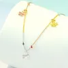 Anklets S925 Colored Gold-Plated Sterling Silver Clover Tassel Anklet Graceful And Fashionable High-Grade Color Foot Ornaments 20