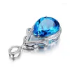 Pendentif Colliers Et Américain De Luxe Rong Sirène Larmes Collier Micro Incrustation Zircon Bleu Topaze Pierre Forme De Gouttelettes D'eau