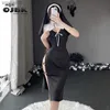 Sexy Set OJBK Nun Role Play Maid Cosplay Costume Suit Women Sexy Lingerie Dress Anime Nun Headgear Halloween Black Hollow Passion Uniform L230518