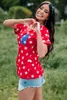 USA Star Print Patch Pocket Red T-shirt 2023 Hot New G9th#