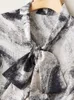 女性用ブラウスシフォンシャツ2023春秋ファッションブラックホワイトカジュアルレースアップブラウス女性長袖レースボウレディーストップス