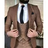 Herenpakken Brown Business Men Slim Fit mannelijke mode bruiloft Tuxedo voor bruidegom diner 3 stuks jasvest met broek formeel kostuum