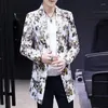 Men's Suits Men's Flower For Men Jacket Spring Summer Fashion Casual Mid-Length Blazer Hombre Long Sleeves Slim Trench Coat Blaser